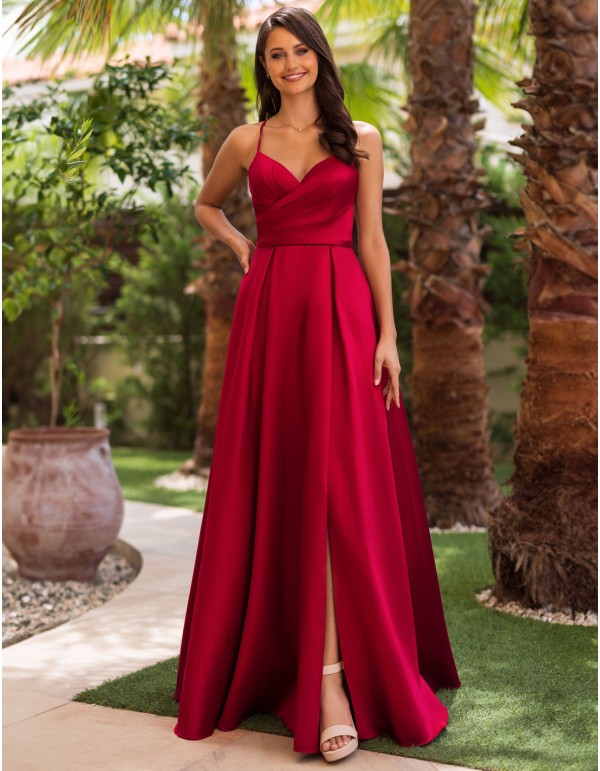 Vestido de fiesta satinado con cuerpo drapeado 2