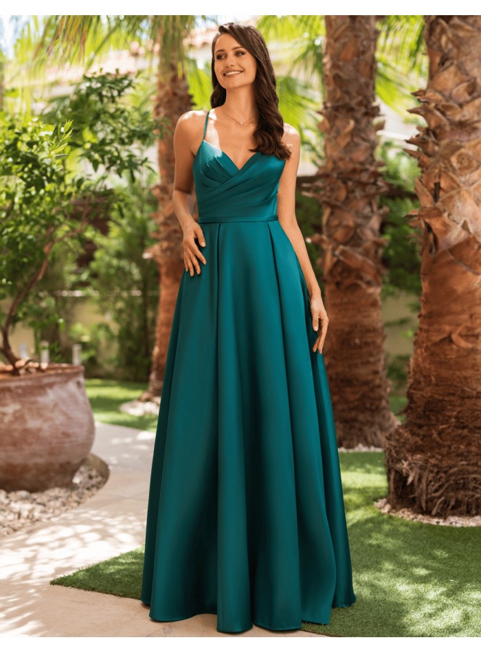 Satin long gown with draped bodice