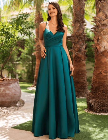 Satin long gown with draped bodice