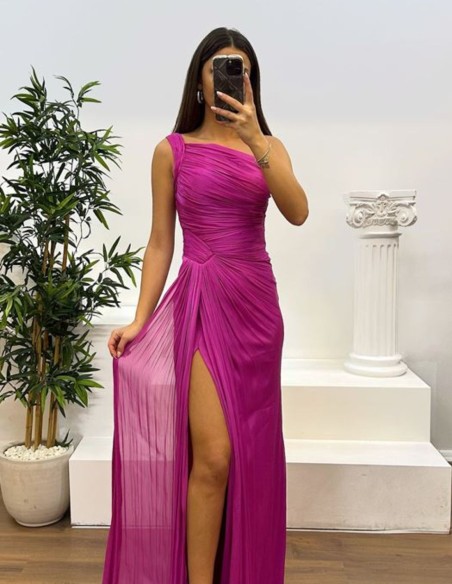 Vestido largo de fiesta plisado para bodas de tarde