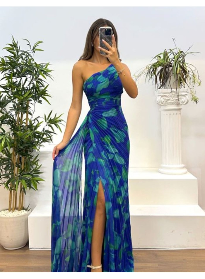 Robe longue en mousseline de soie imprimée avec...