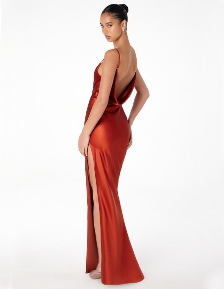 Satin long gown with open back