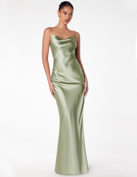 Satin long gown with open back
