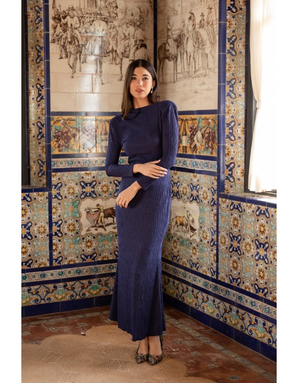 Navy blue long dress with back neckline 2