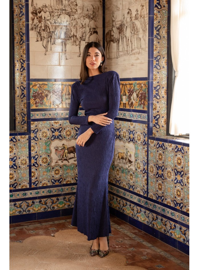 Navy blue long dress with back neckline