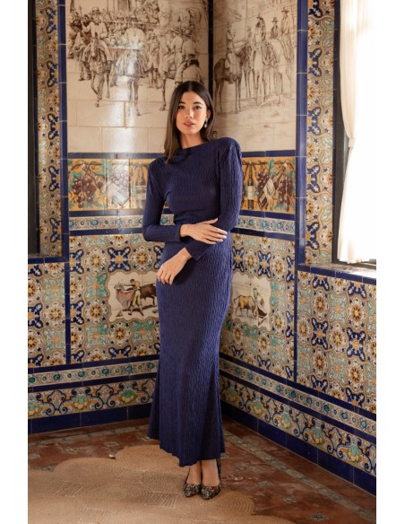 Robe longue bleu marine avec décolleté dans le dos