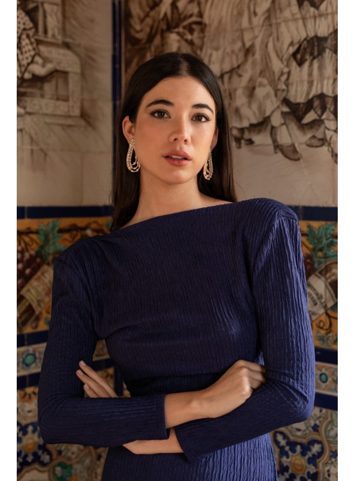 Navy blue long dress with back neckline