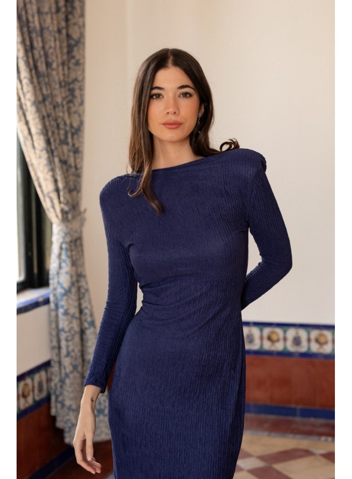 Robe longue bleu marine avec décolleté dans le dos