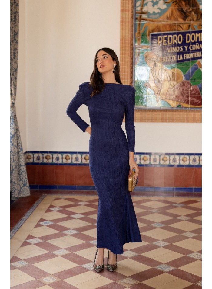 Navy blue long dress with back neckline
