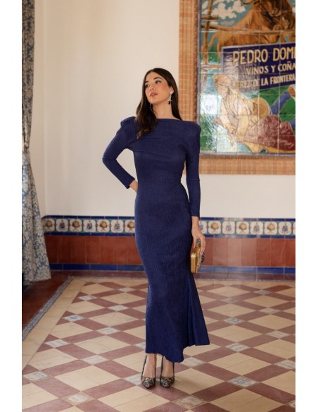 Navy blue long dress with back neckline