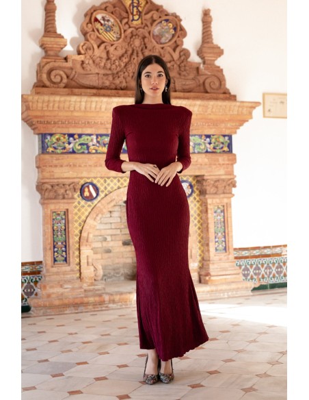 Maroon long dress with back neckline