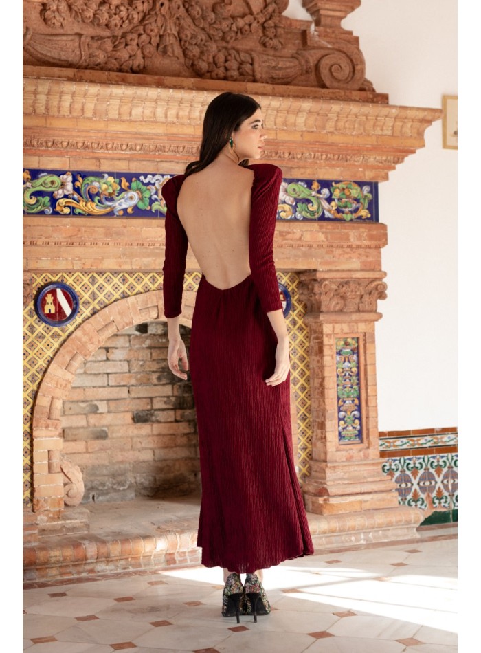 Maroon long dress with back neckline