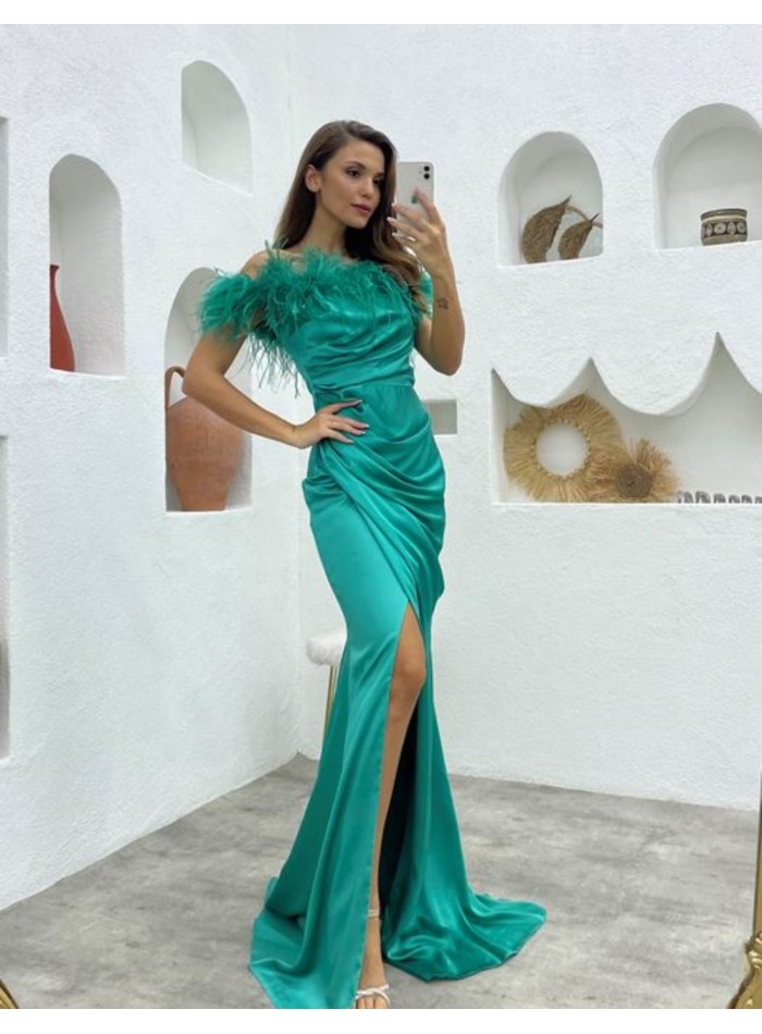 Vestido de fiesta largo con escote bardot de...