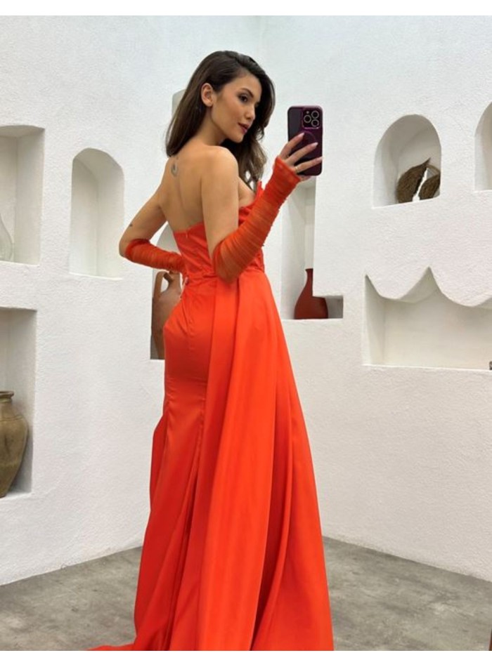 Vestido de fiesta largo palabra de honor con...