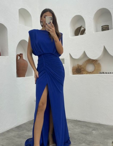 Robe longue de fête avec encolure fermée et épaulettes