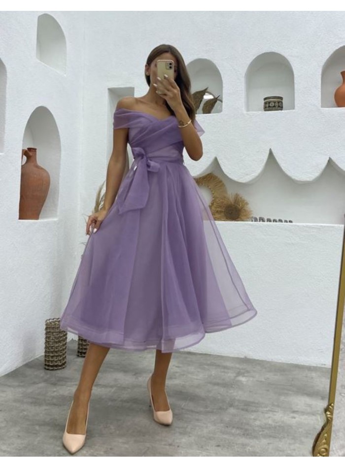 Vestido de cóctel midi con escote bandeau y...