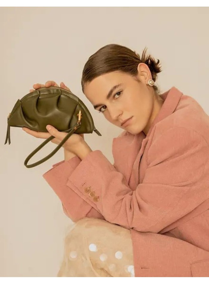 Khaki green mini handbag in gyoza shape