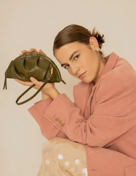 Khaki green mini handbag in gyoza shape
