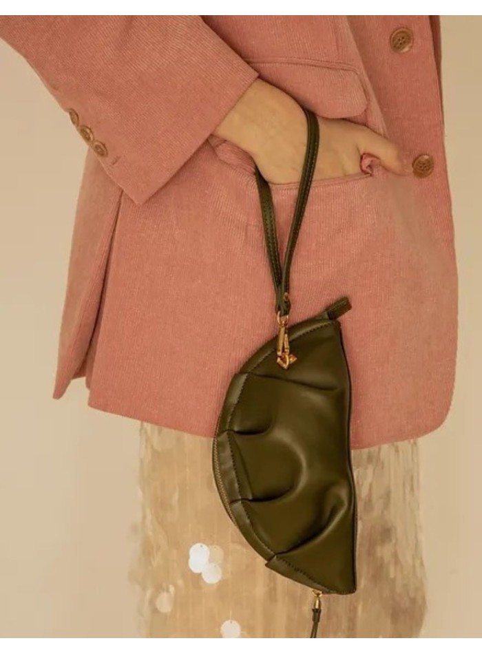 Khaki green mini handbag in gyoza shape