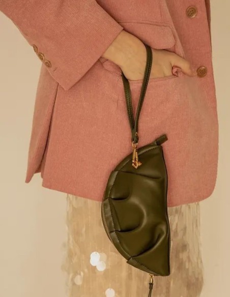 Bolso mini de mano verde kaki para invitadas