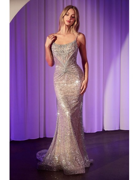 Long gown with nude and silver rhinestones and crystals