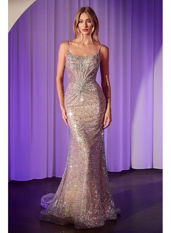 Long gown with nude and silver rhinestones and...
