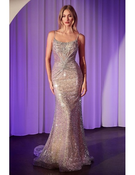 Robe de soirée longue avec strass argentés