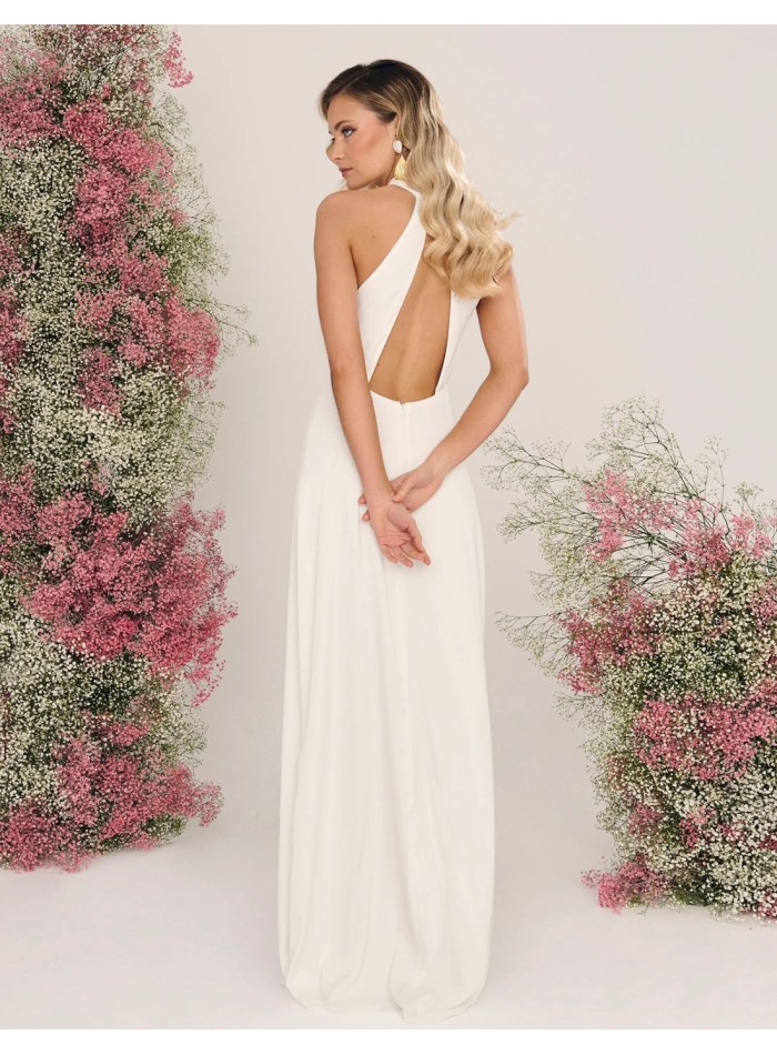 Vestido de novia cuello halter con abertura en...