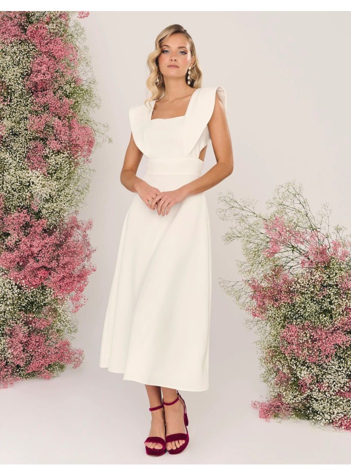 Vestido de novia midi con escote en espalda y...