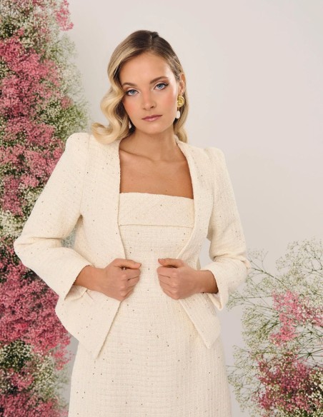 Chaqueta bordado tweed dorado y blanco