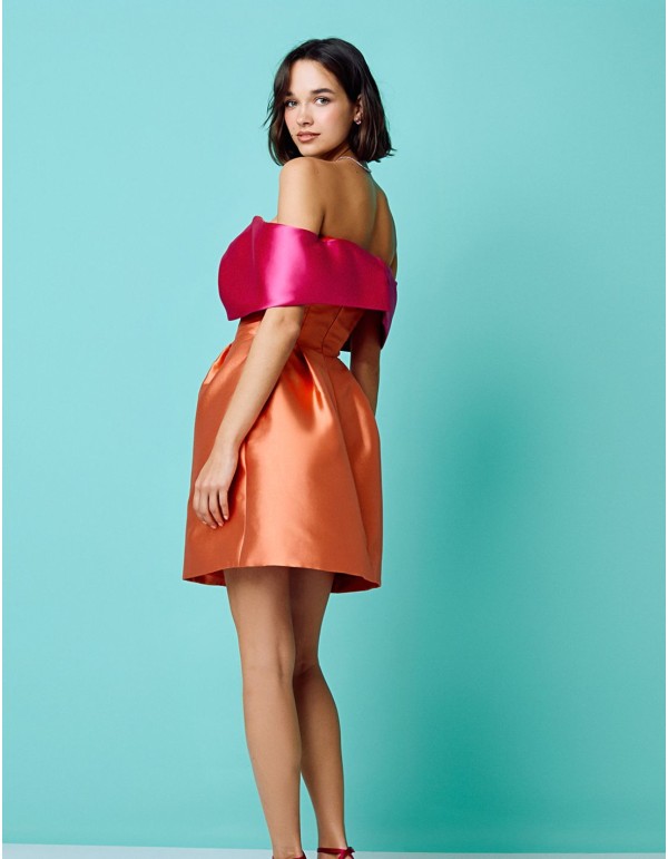 Robe de soirée courte bicolore avec encolure bandeau en... 2