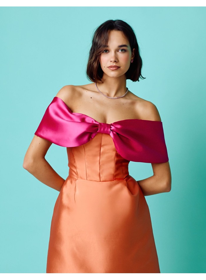 Robe de soirée courte bicolore avec encolure...