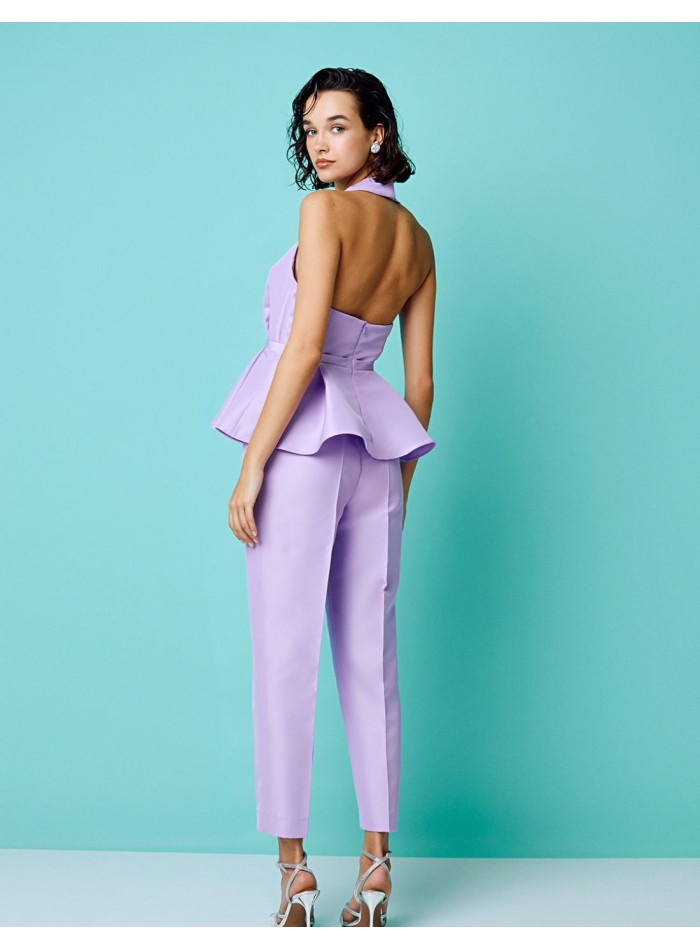 Pantalon de fête lilas avec pinces et taille haute