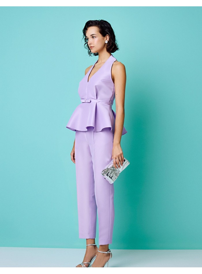 Long lilac party pants with darts and high rise