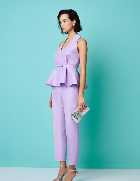 Pantalon de fête lilas avec pinces et taille haute
