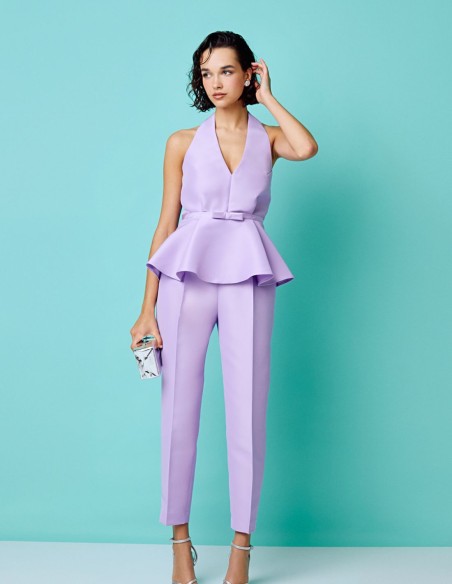 Pantalon de fête lilas avec pinces et taille haute