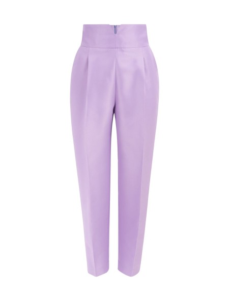 Pantalón largo de fiesta lila con pinzas y tiro alto
