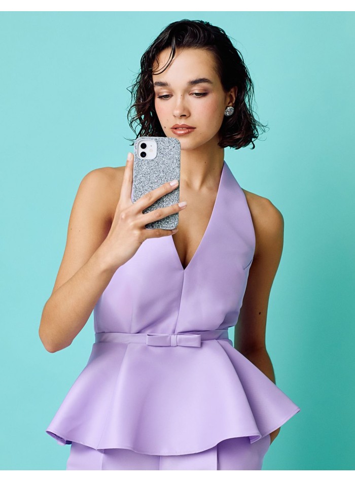 Haut de fête décolleté et à volants péplum