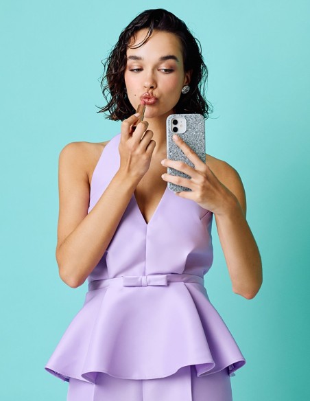 Halter neckline and peplum ruffle party top