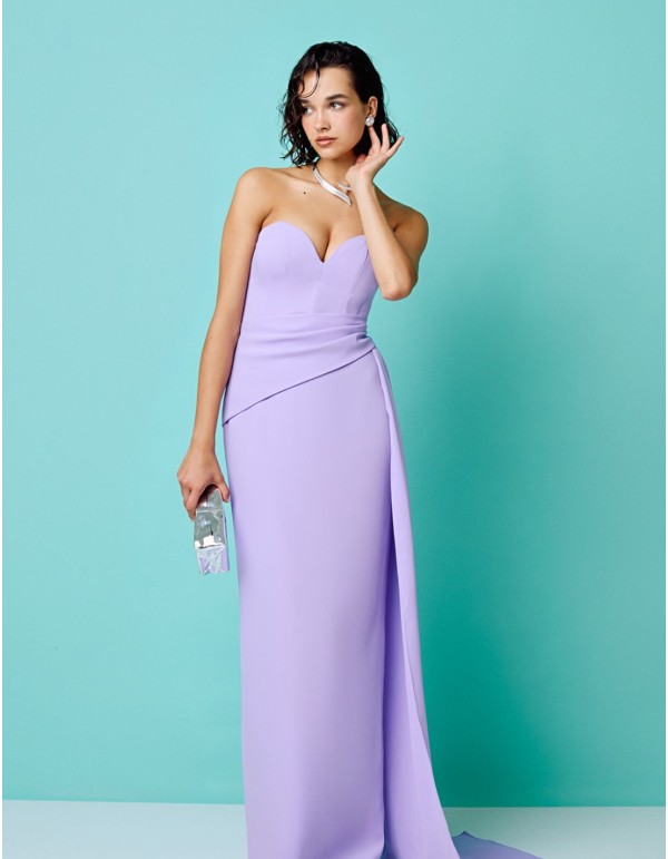 Long party dress with sweetheart neckline and side sash 2