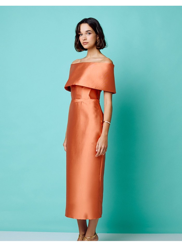 Vestido midi de fiesta con escote bandeau...
