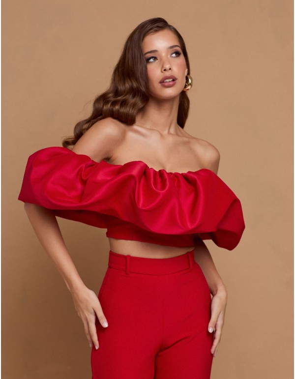 Top de fiesta rojo con maxi volante bandeau 2