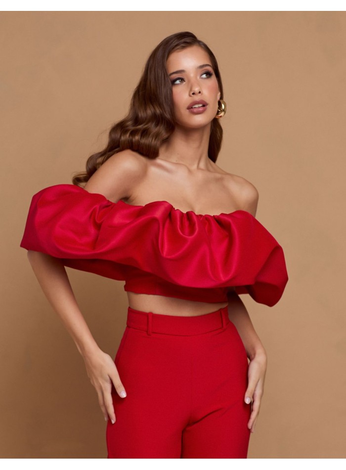 Red party top with maxi bandeau ruffle