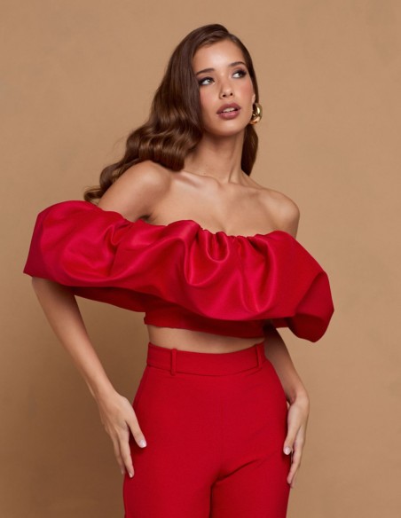Red party top with maxi bandeau ruffle