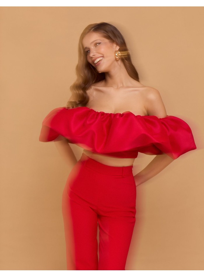 Red party top with maxi bandeau ruffle