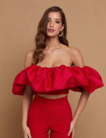 Red party top with maxi bandeau ruffle