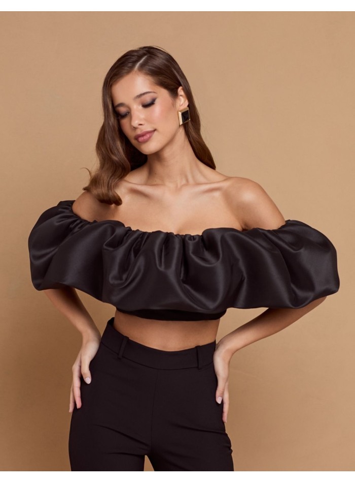 Pantalón largo de fiesta negro con tiro alto para after work