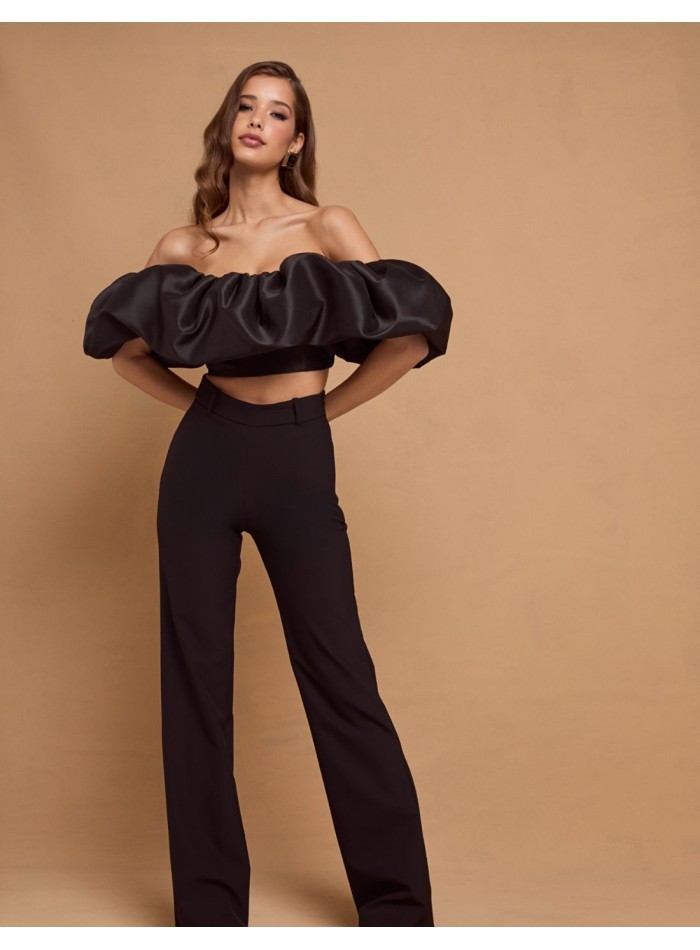 Black party top with maxi bandeau ruffle