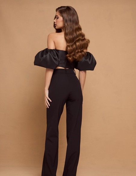 Black party top with maxi bandeau ruffle