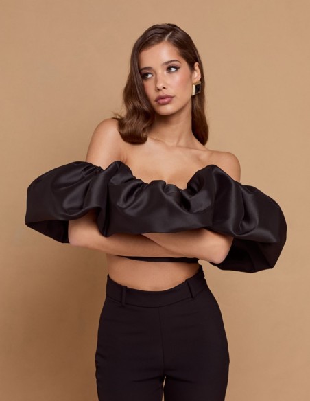 Black party top with maxi bandeau ruffle